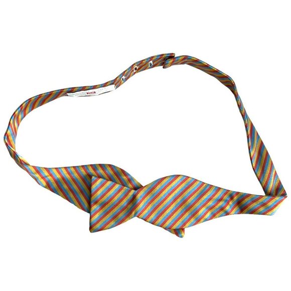 Carrot & Gibbs Silk Bowtie Rainbow Striped Colorful Maximalist Playful Artsy - Picture 1 of 6